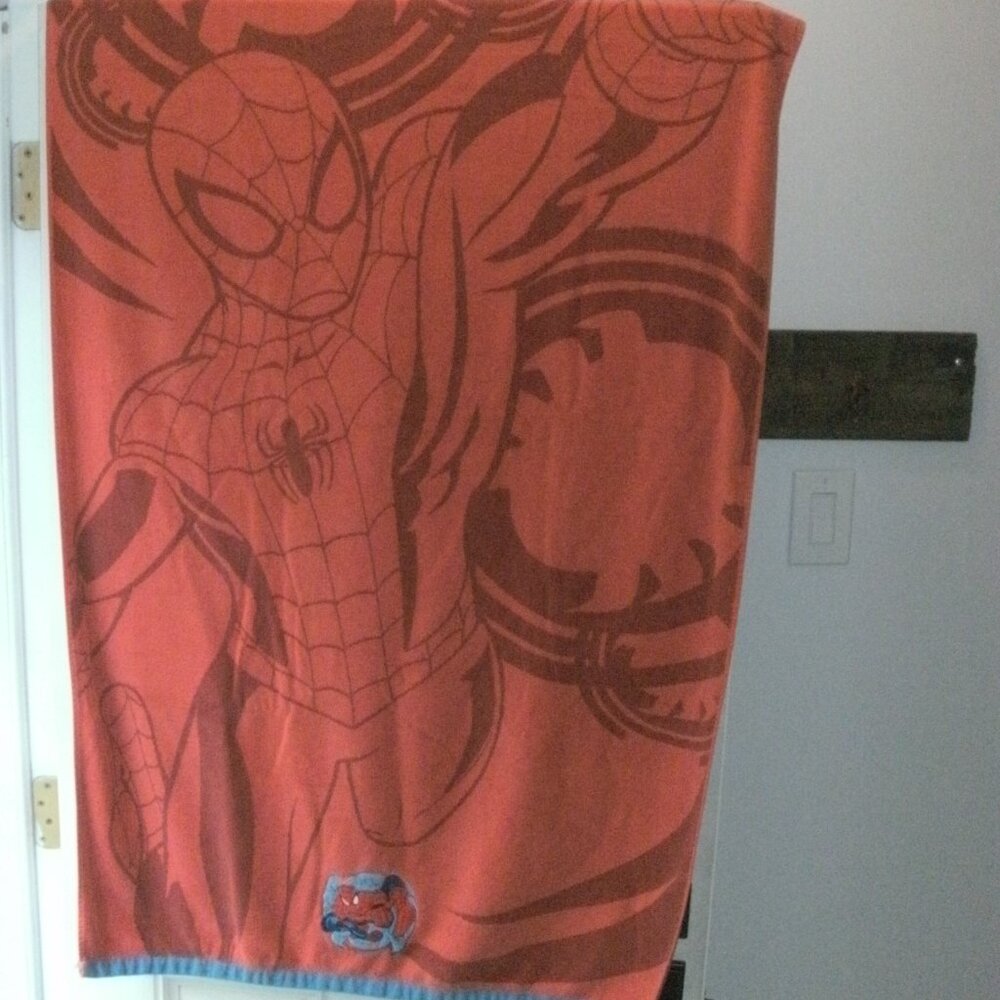 Vintage Red & Blue Marvel Spiderman Beach Towel with Embroidered Appliqué 58x29"